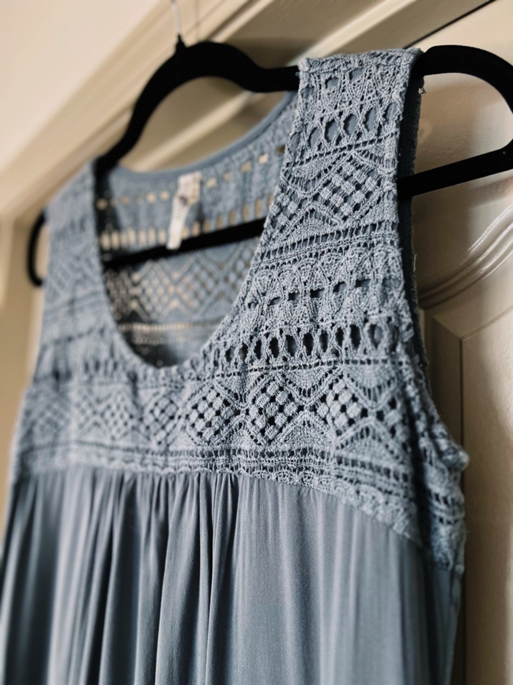 Monoreno Lace Crochet Boho Mini Dress Blue Sleeveless Flowy Size S - Picture 3 of 9